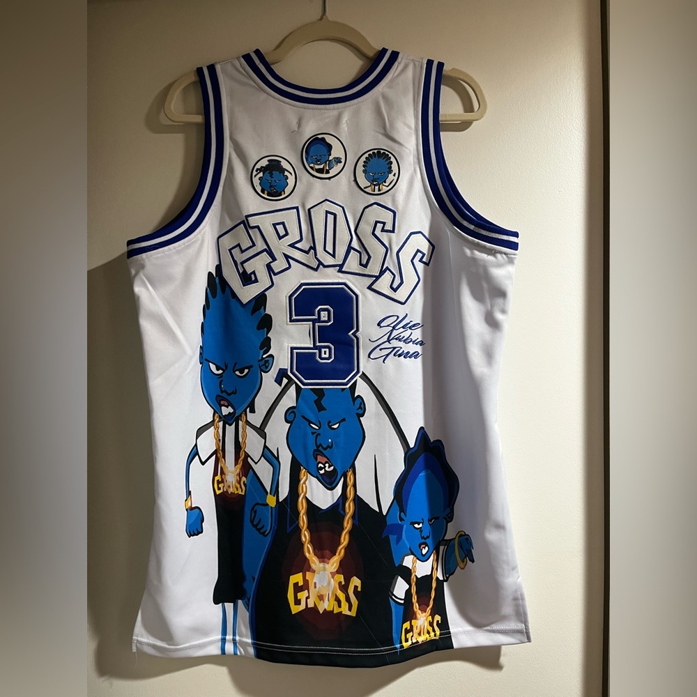 GROSS Sisters Men's White and Blue Graphic Jersey